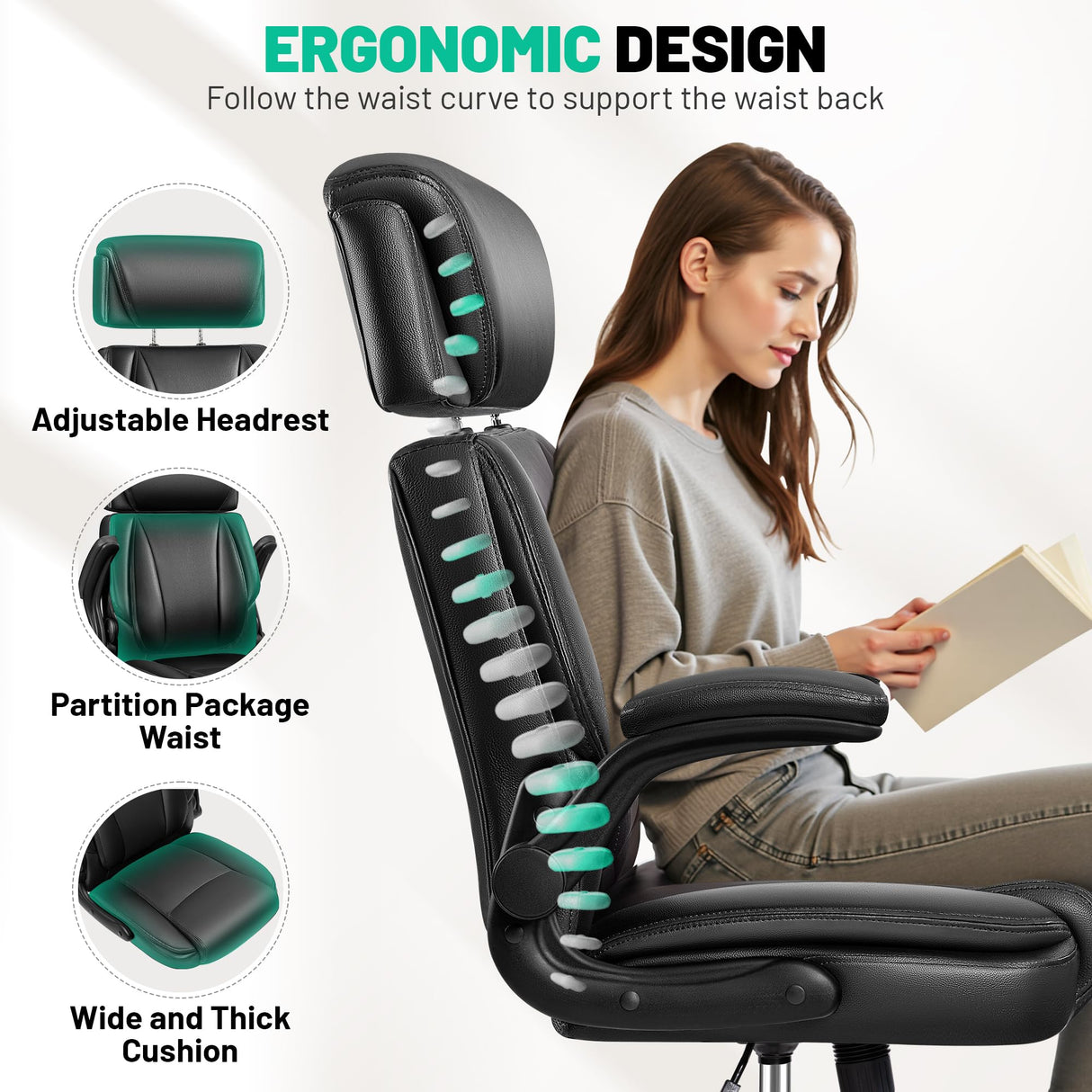 Ergonomic Office Chair with Lumbar Support and Adjustable Headrest