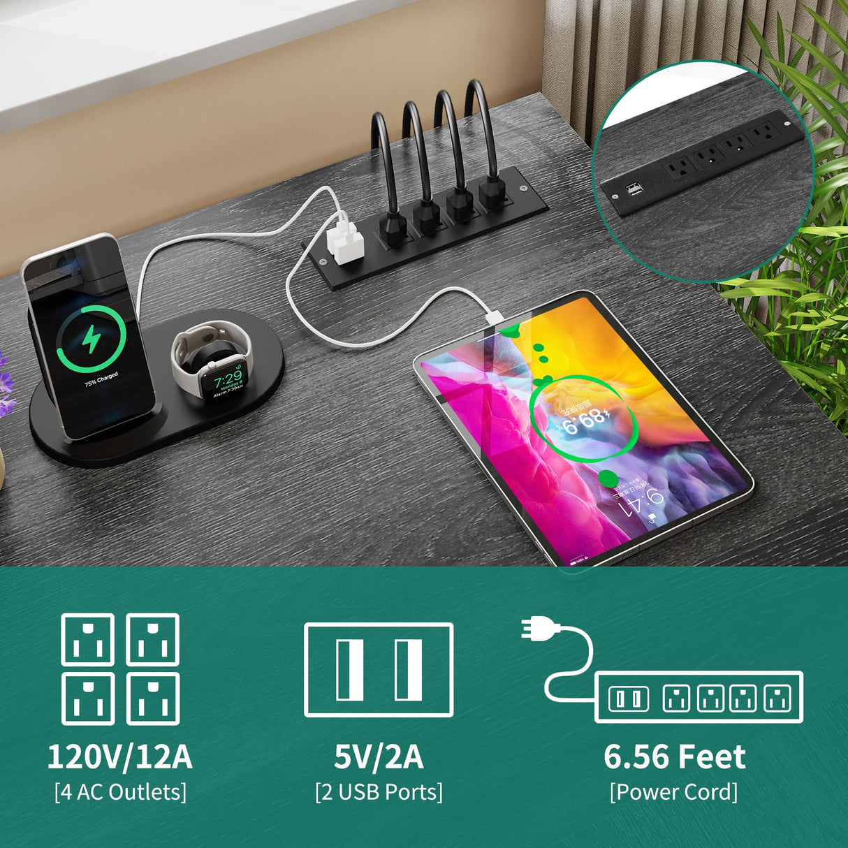 PowerMax 60” L-Shaped Computer Desk with USB & Power Outlets