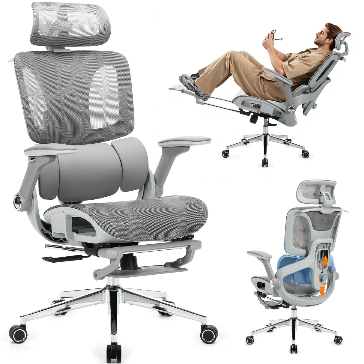 Ergonomic Mesh Office Chair with 4D Armrests and Lumbar Support
