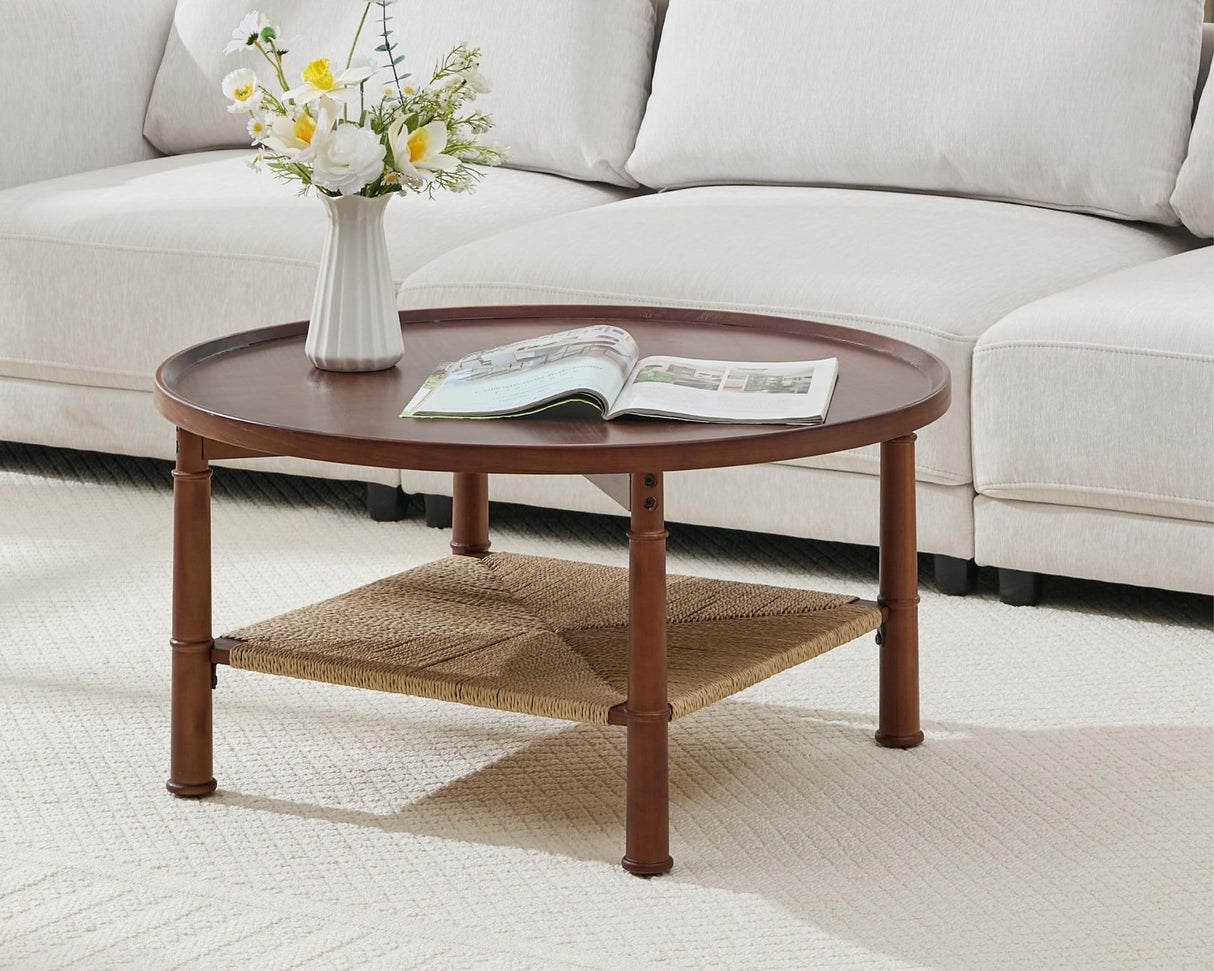 32" Round Coffee Table for Living Room, 2-Tier Small Living Room Table