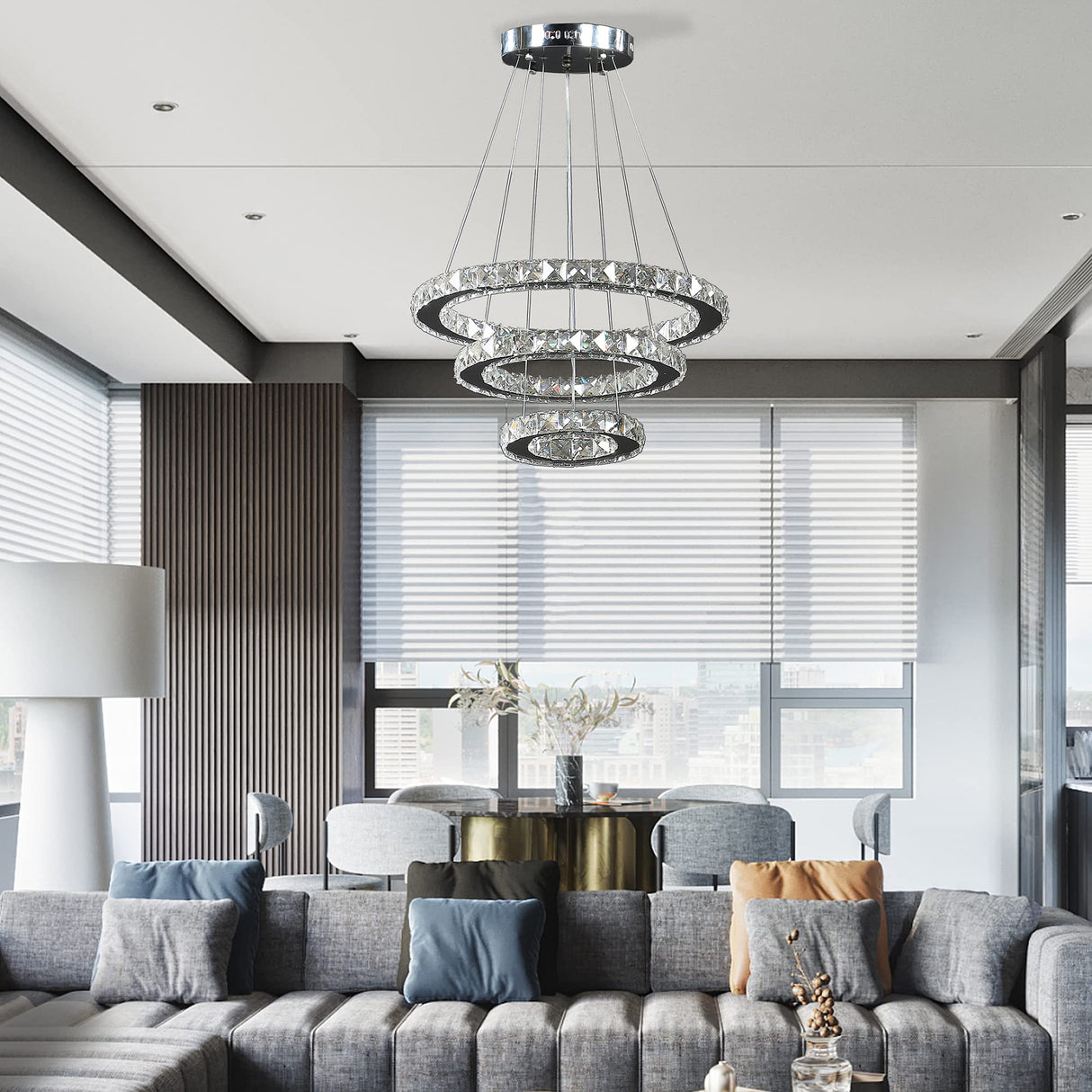 11.8" to 47.2" in Adjustable Height Alva Large Triple Hoop Modern Ice Crystal