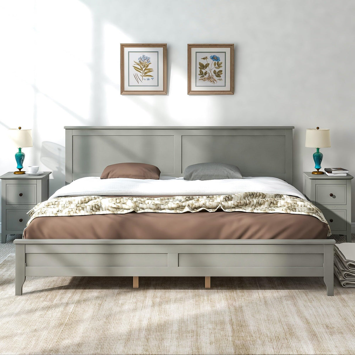 Gray Solid Wood Bed Platform with Stylish Tapered Legs and Durable Finish Gray - King