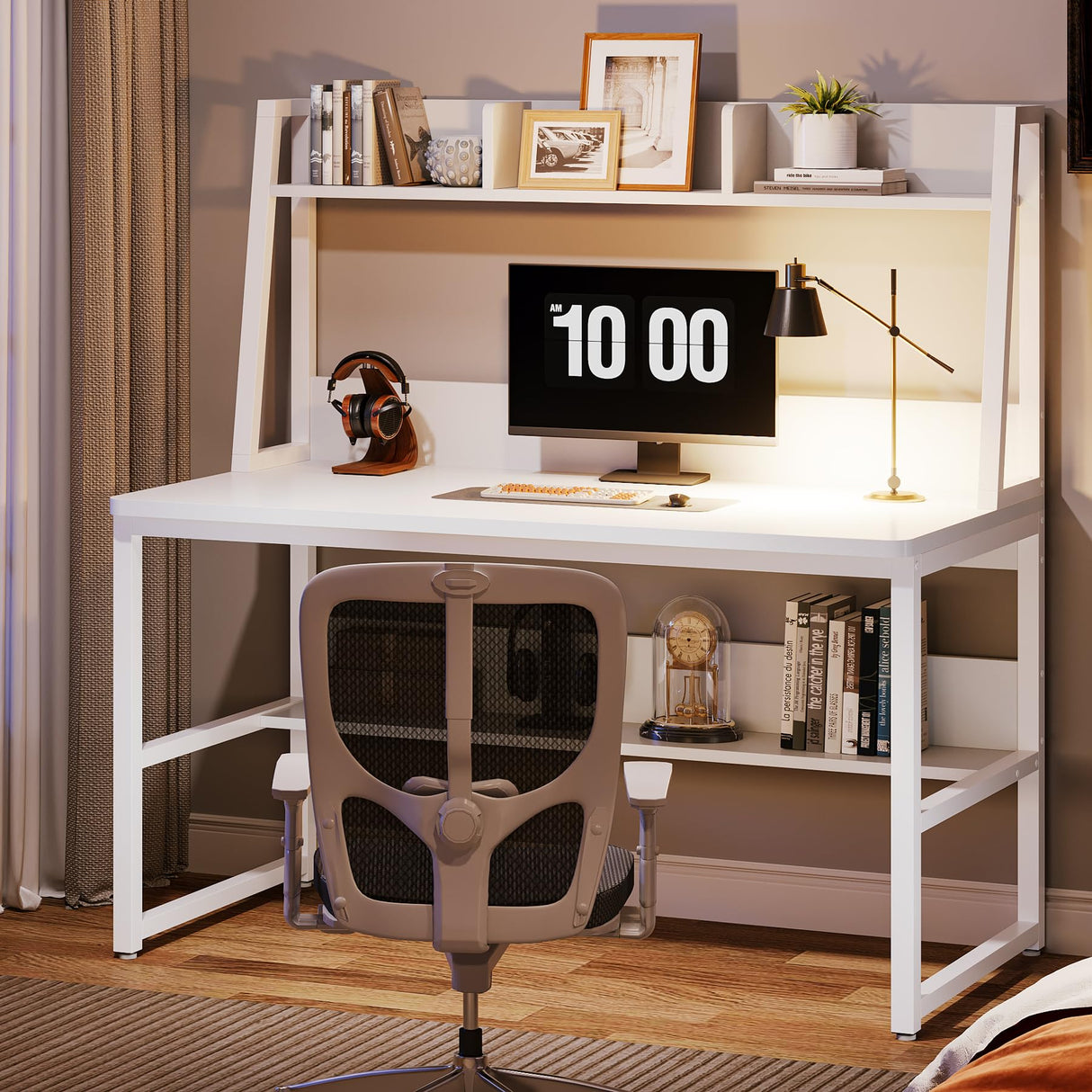 Computer Desk with Hutch, 47 inches Home Office Desk with Space Saving Design with Bookshelf for Small Spaces