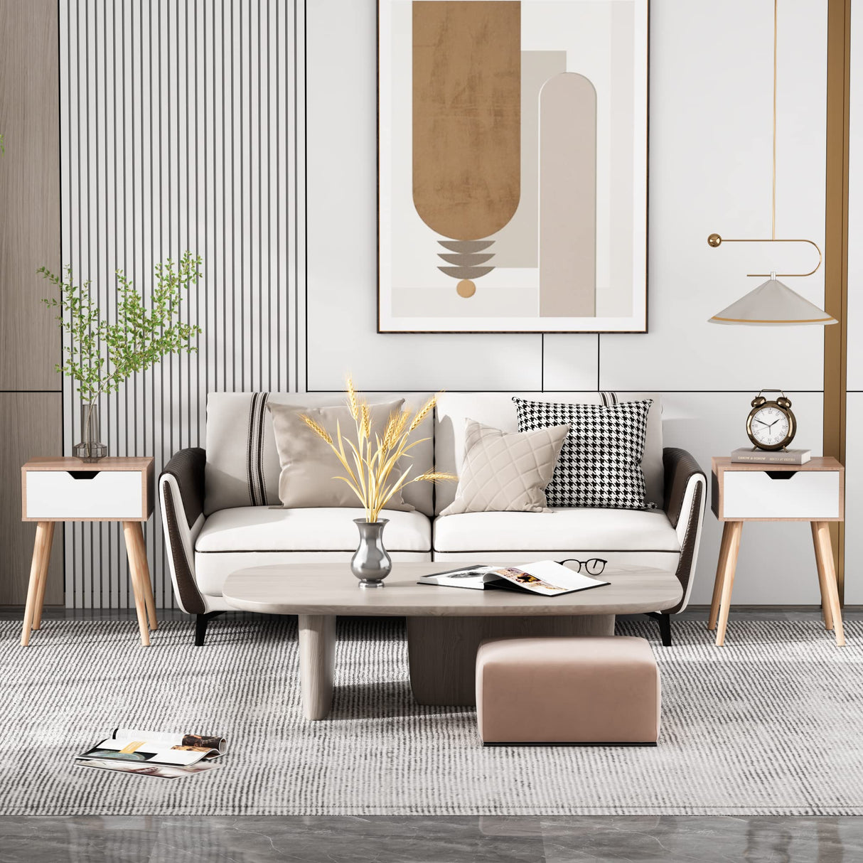 Set of 2 Modern Wood Nightstand, Bedside Table