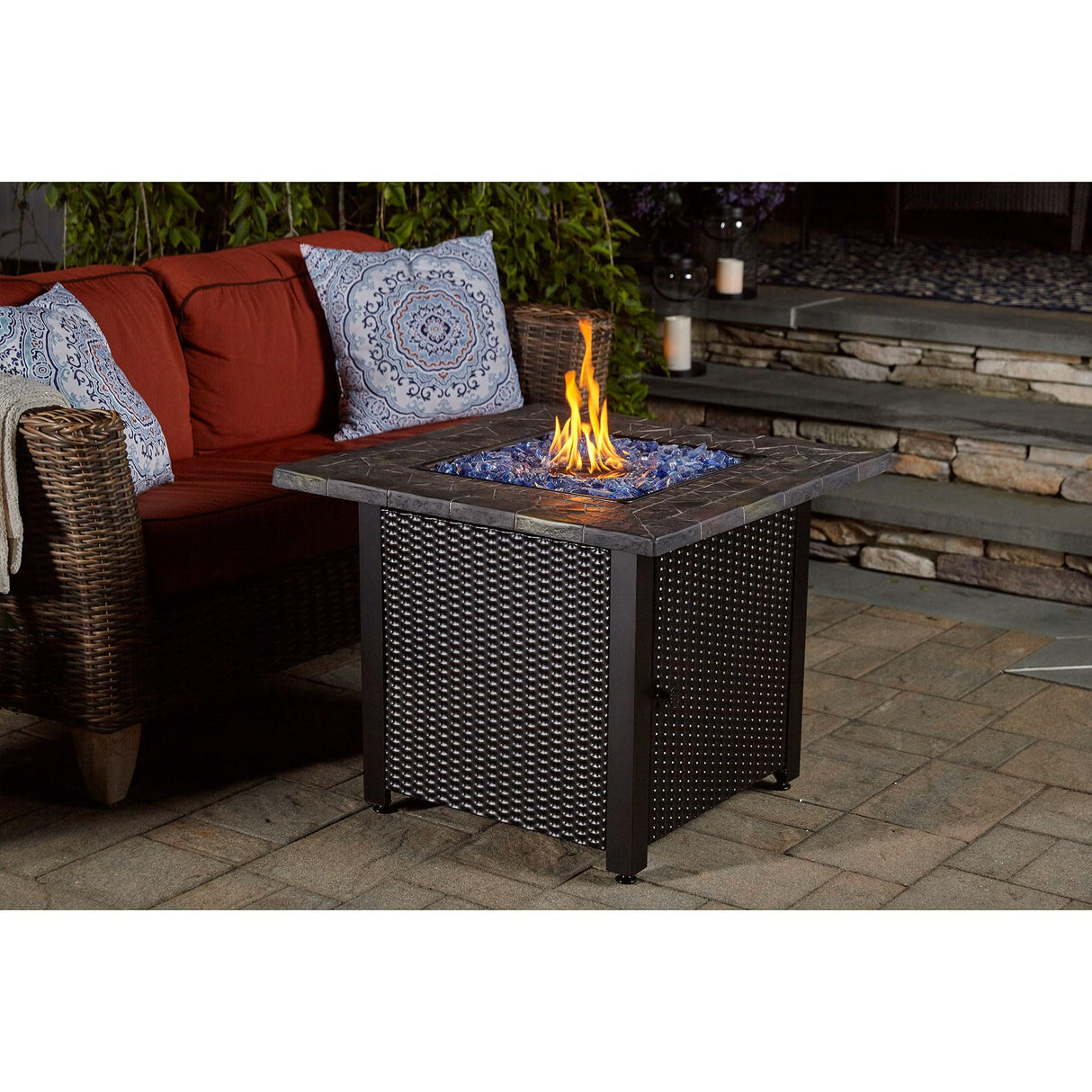 GAD1401GB LP Gas Outdoor Fire Pit, Blue Glass