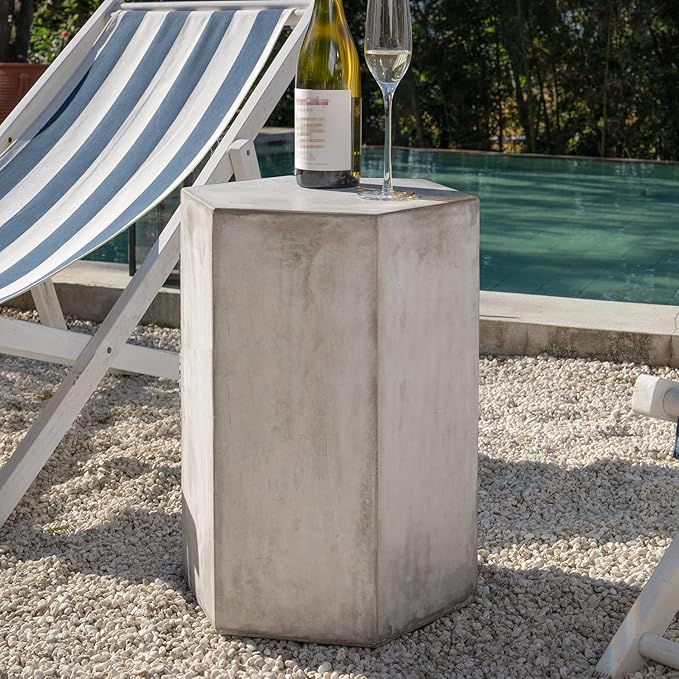 Concrete Accent Table, Hexagon Patio Side Table 14.5''Wx20''H