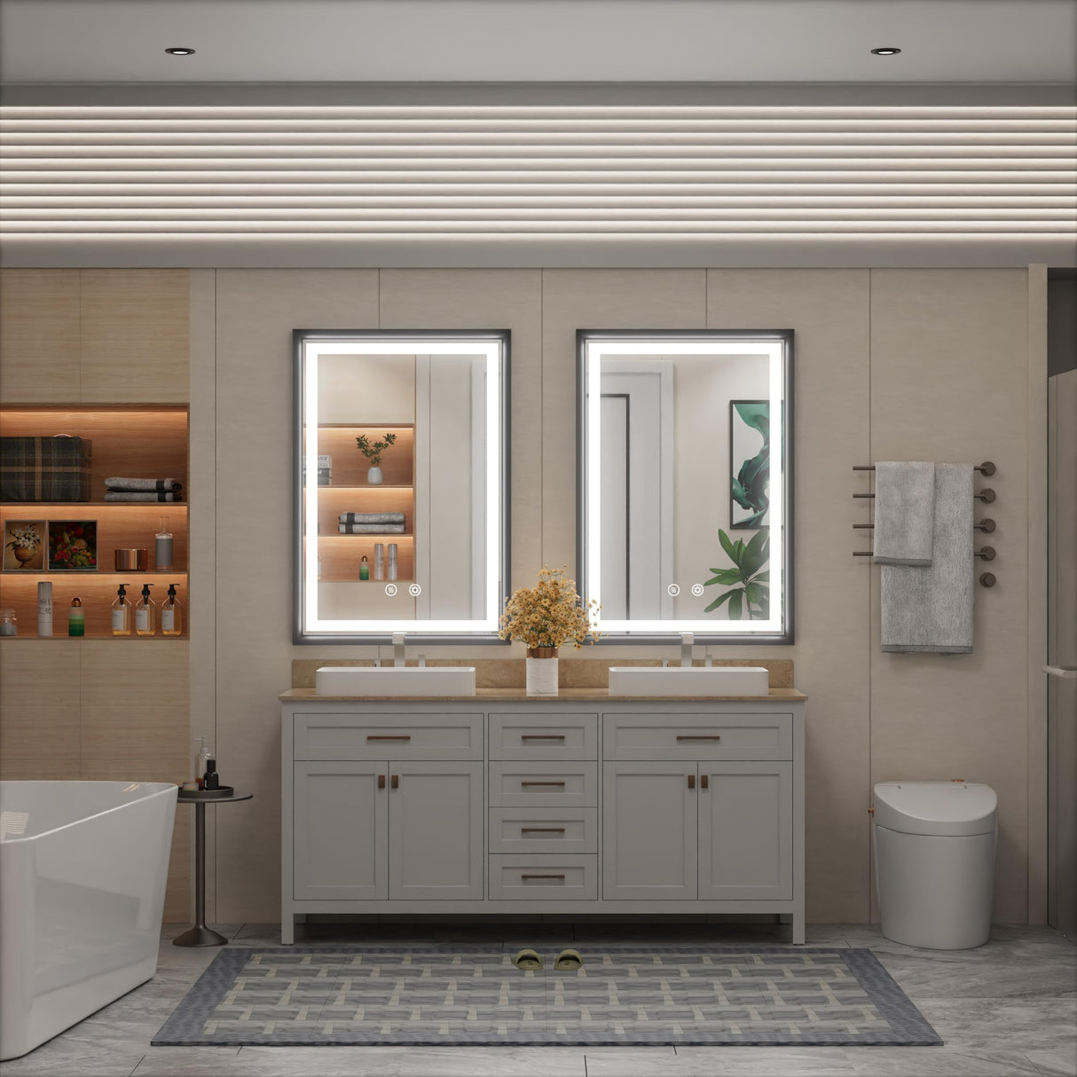 Bathroom Mirror,Black LED Mirror for Bathroom,Lighted Bathroom Mirror