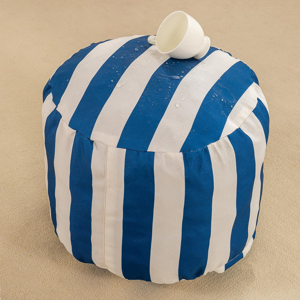 Waterproof Round Stuffed Pouf Ottoman, Indoor Outdoor Pouf Foot Stool Storage Ottoman