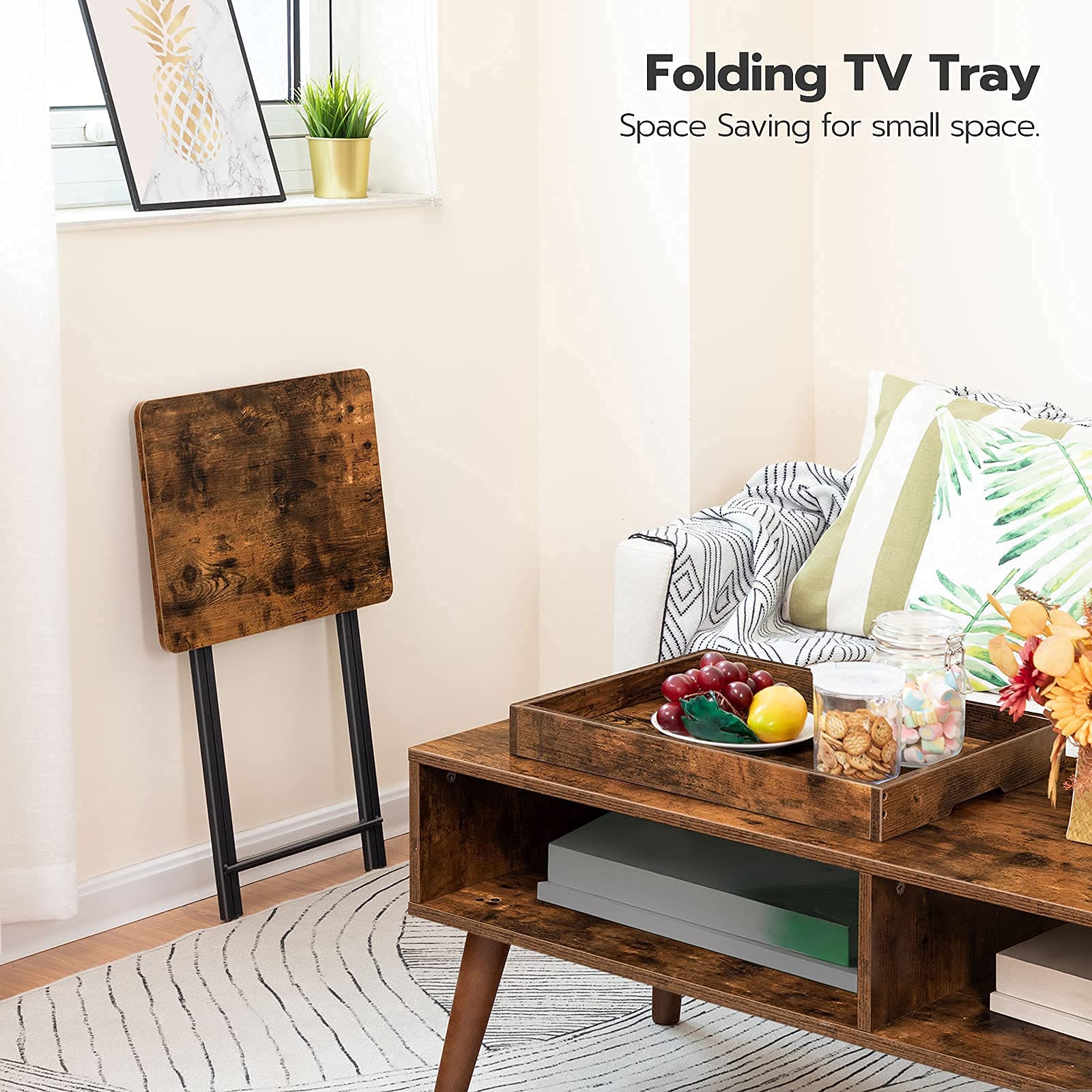 TV Tray Table, Folding Table with Removable Serving Tray