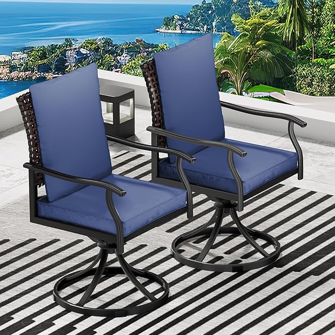 5 Piece Outdoor Patio Dining Set with 4 Swivel Dining Chairs & 1 Large Square Dining Table