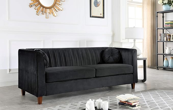 55" Modern Loveseat with Linen Upholstery, Button Tufted Backrest & Tapered Wood Legs