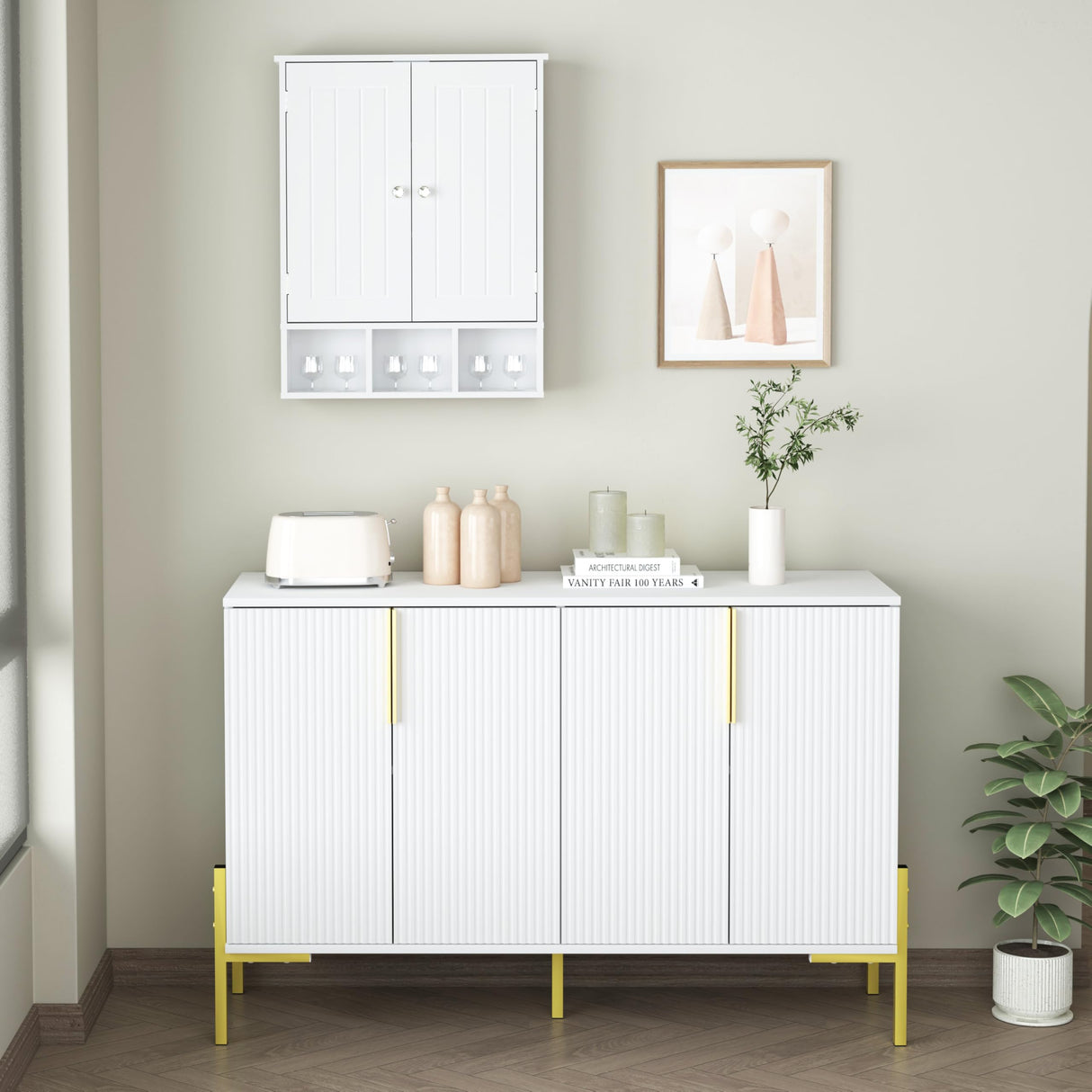 Bathroom Medicine Cabinet 2 Doors with 3 Open Shelves, Over The Toilet Storage