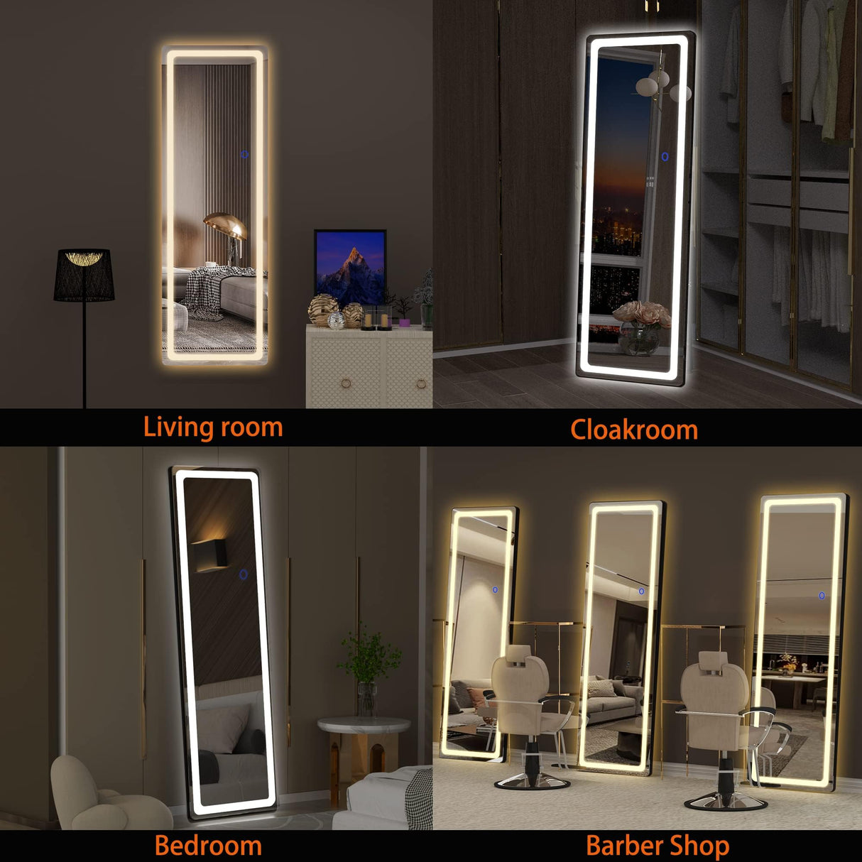 Full Length Mirror with Lights, 56" x 16" LED Floor Mirror, Full Body Dressing Standing Mirror