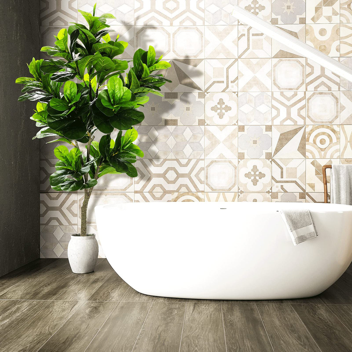 6ft Full Artificial Fiddle Leaf Fig Tree (72in) with Plastic Nursery Pot Faux Tree,