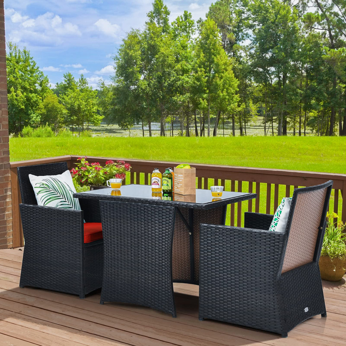 3-Piece Outdoor Wicker Bistro Set PE Rattan Dining Table Set
