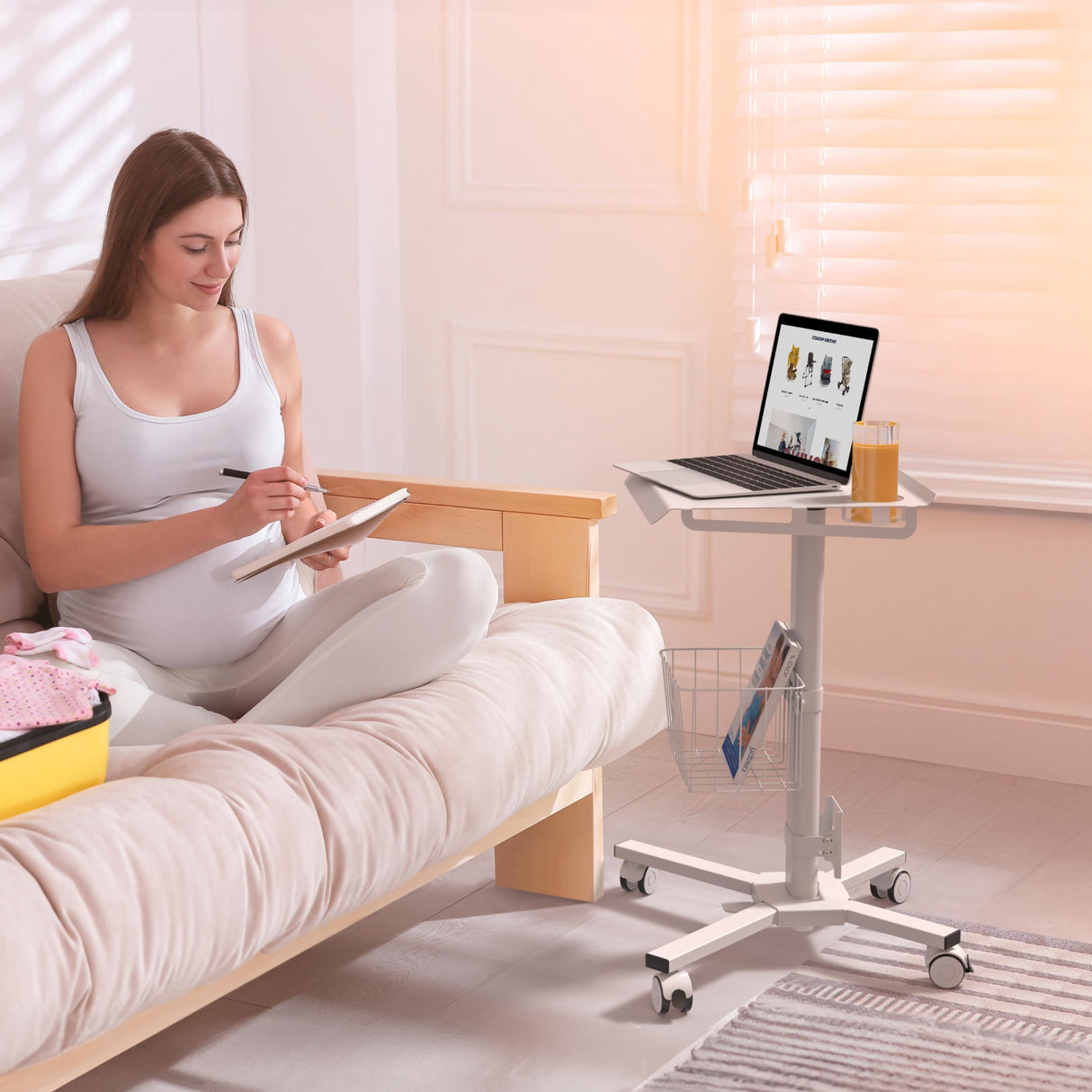 Mobile Laptop Cart on Wheels with Load up to 17.6 lbs, Rolling Side Table Adjustable