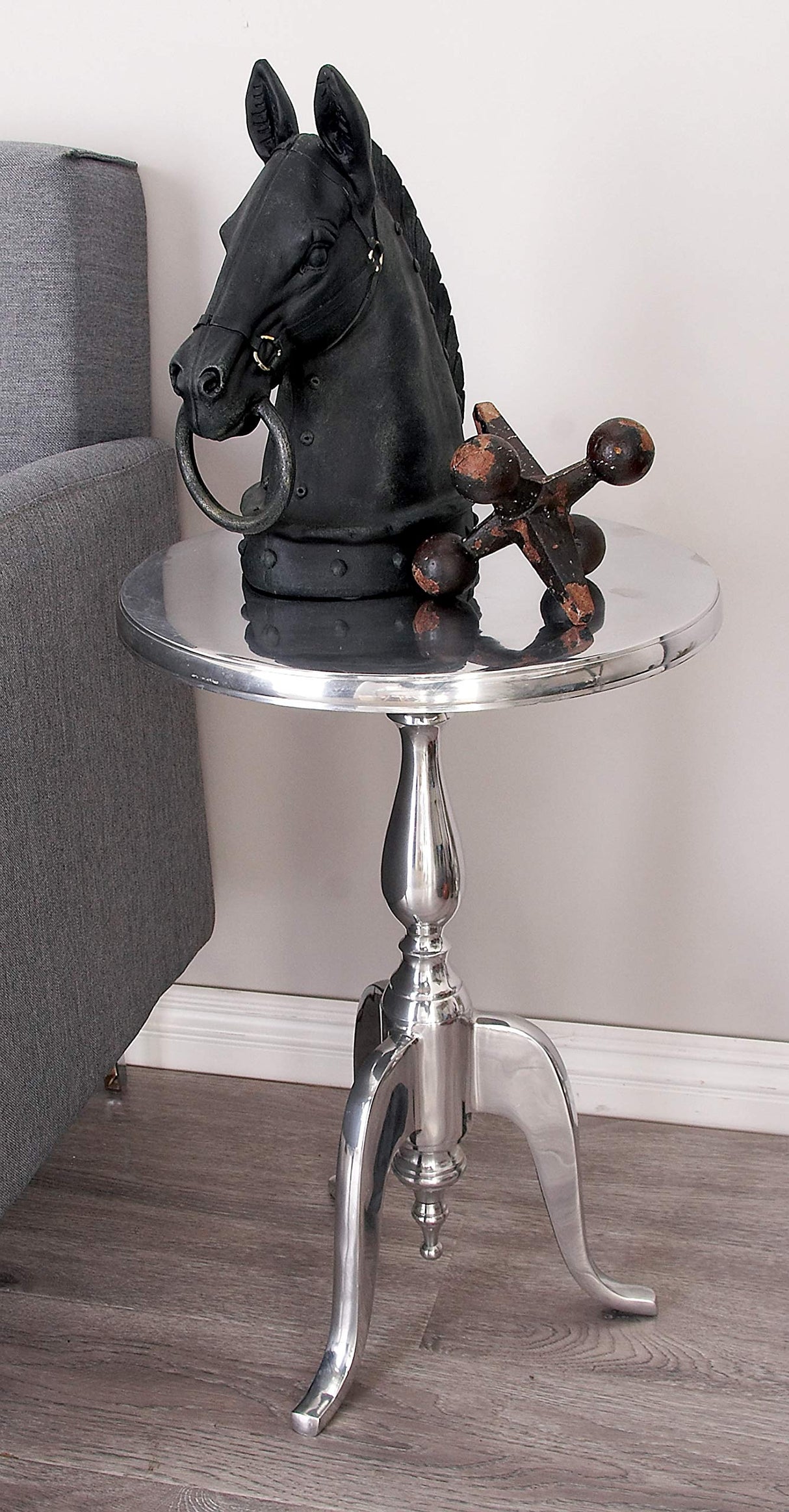 Aluminum Metal Side Accent Small End Table, 15" x 15" x 22", Silver