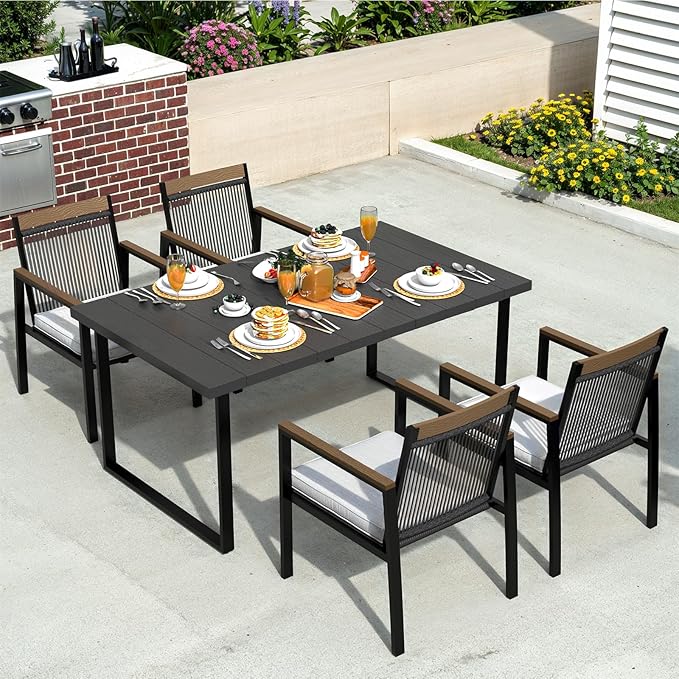 7-Piece Patio Dining Table and Chair Sets, Outdoor Metal Dining Furniture Set