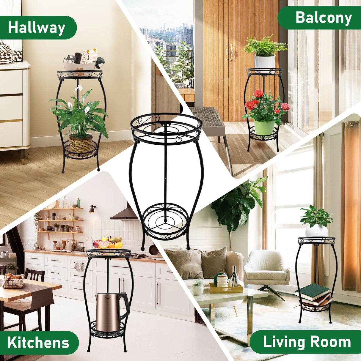 EverBloom 15-Inch Tall Round Metal Plant Stand, 2-Pack