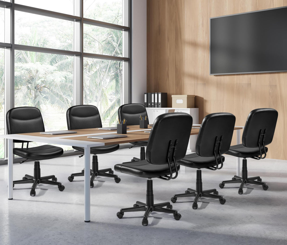 Armless Office Chair Ergonomic Desk Chair Low Back PU Leather Adjustable Swivel