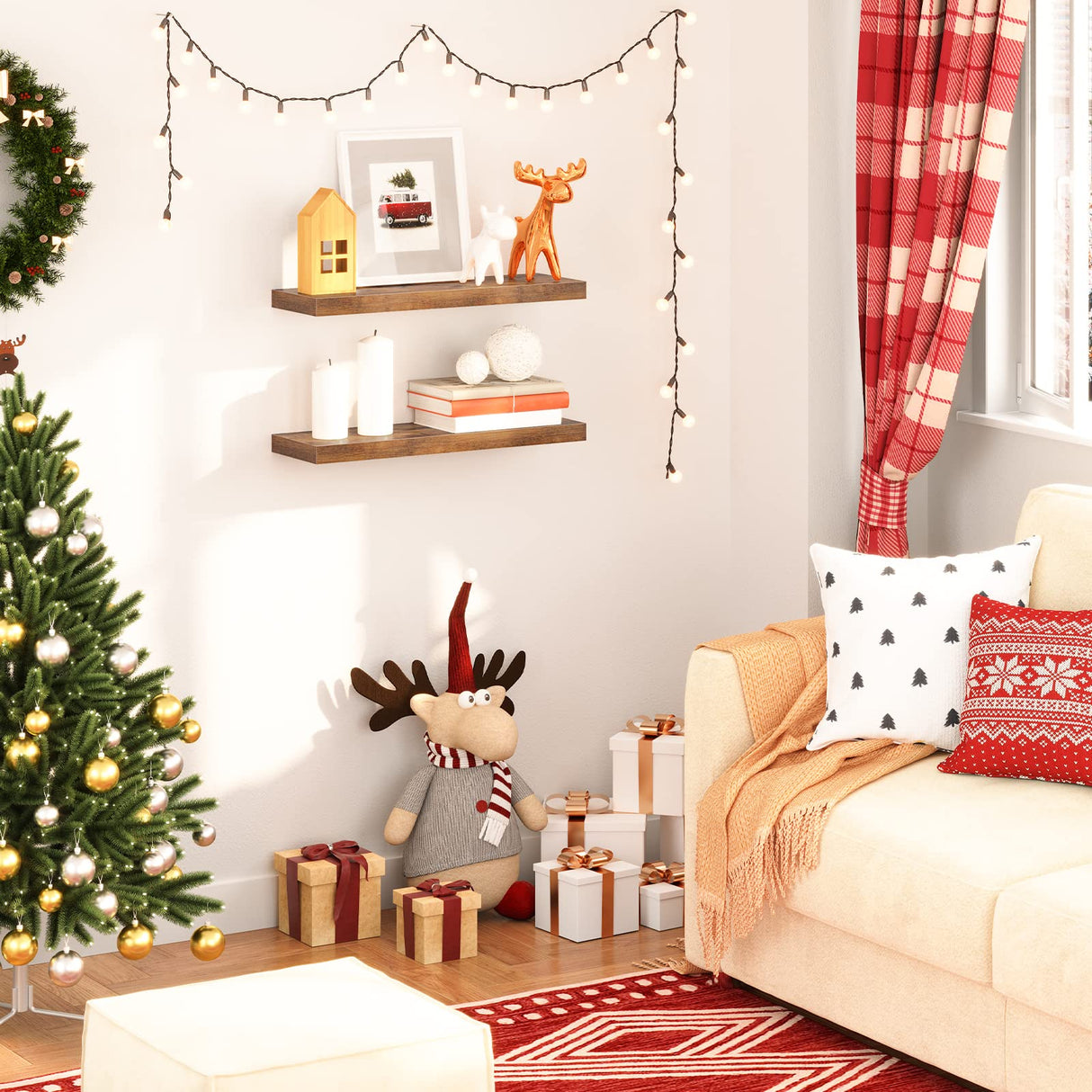 Floating Shelves, Wall Shelf Set of 2, Hanging Shelves with Invisible Brackets