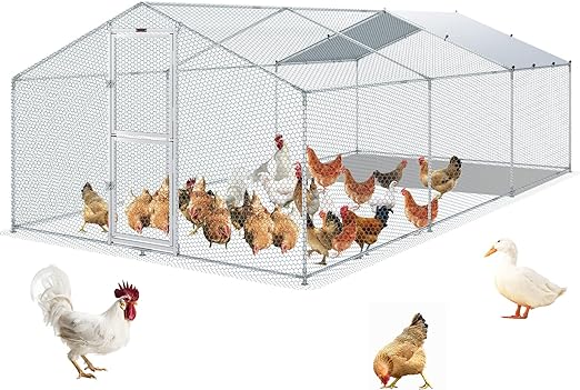Large Metal Chicken Coop with Run, Walkin Chicken Coop for Yard with Waterproof Cover