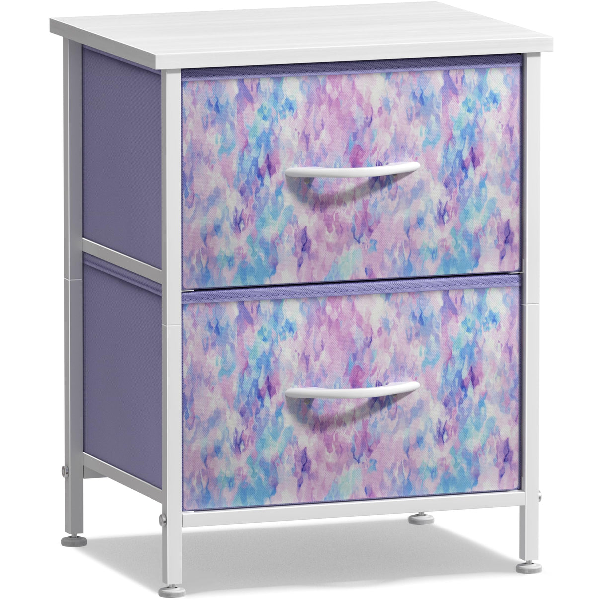 Nightstand with 2 Drawers - Kids Bedside Furniture End Table Night Stand - Steel Frame
