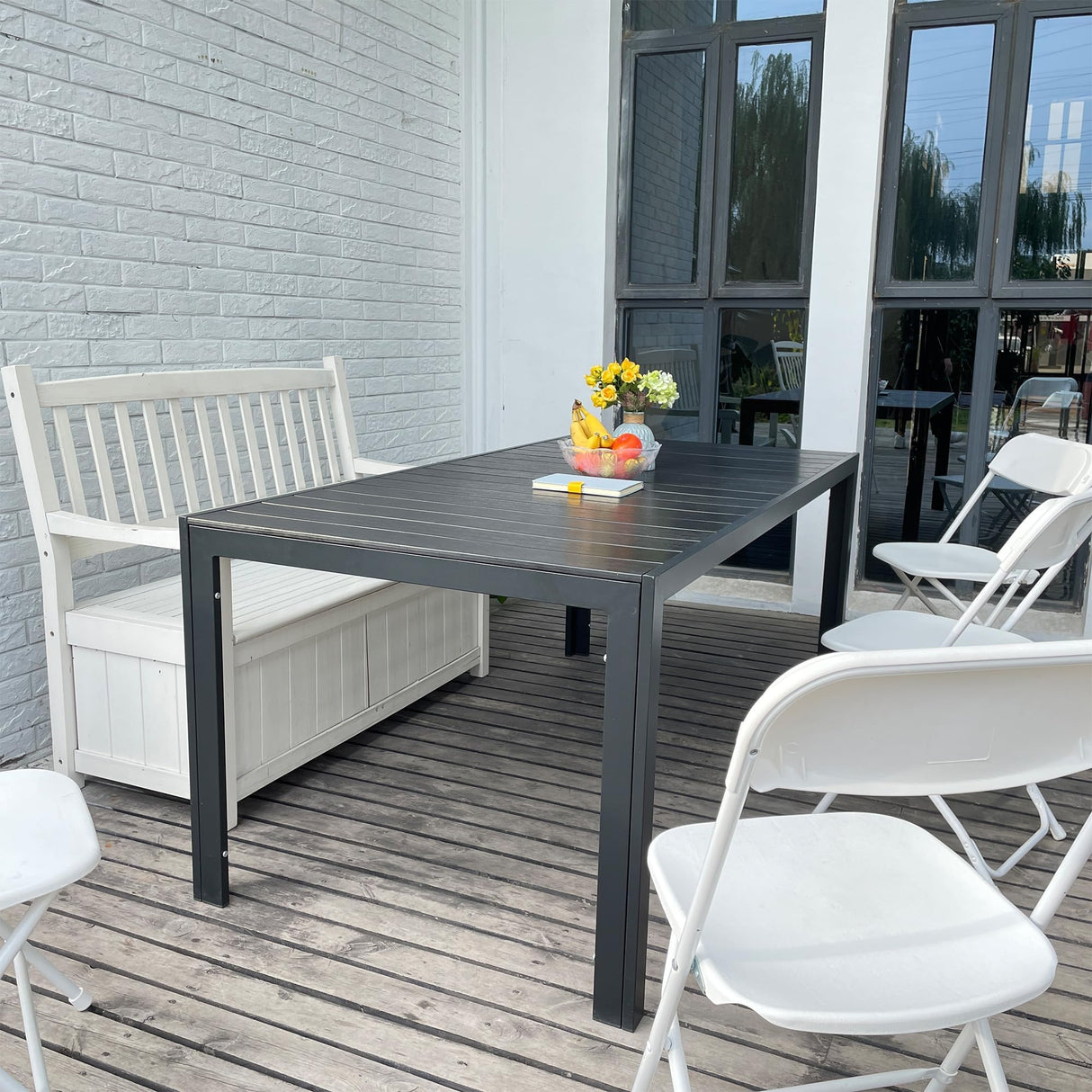 Outdoor Dining Table for 6-8 Person, 71" Rectangular Patio Dining Table