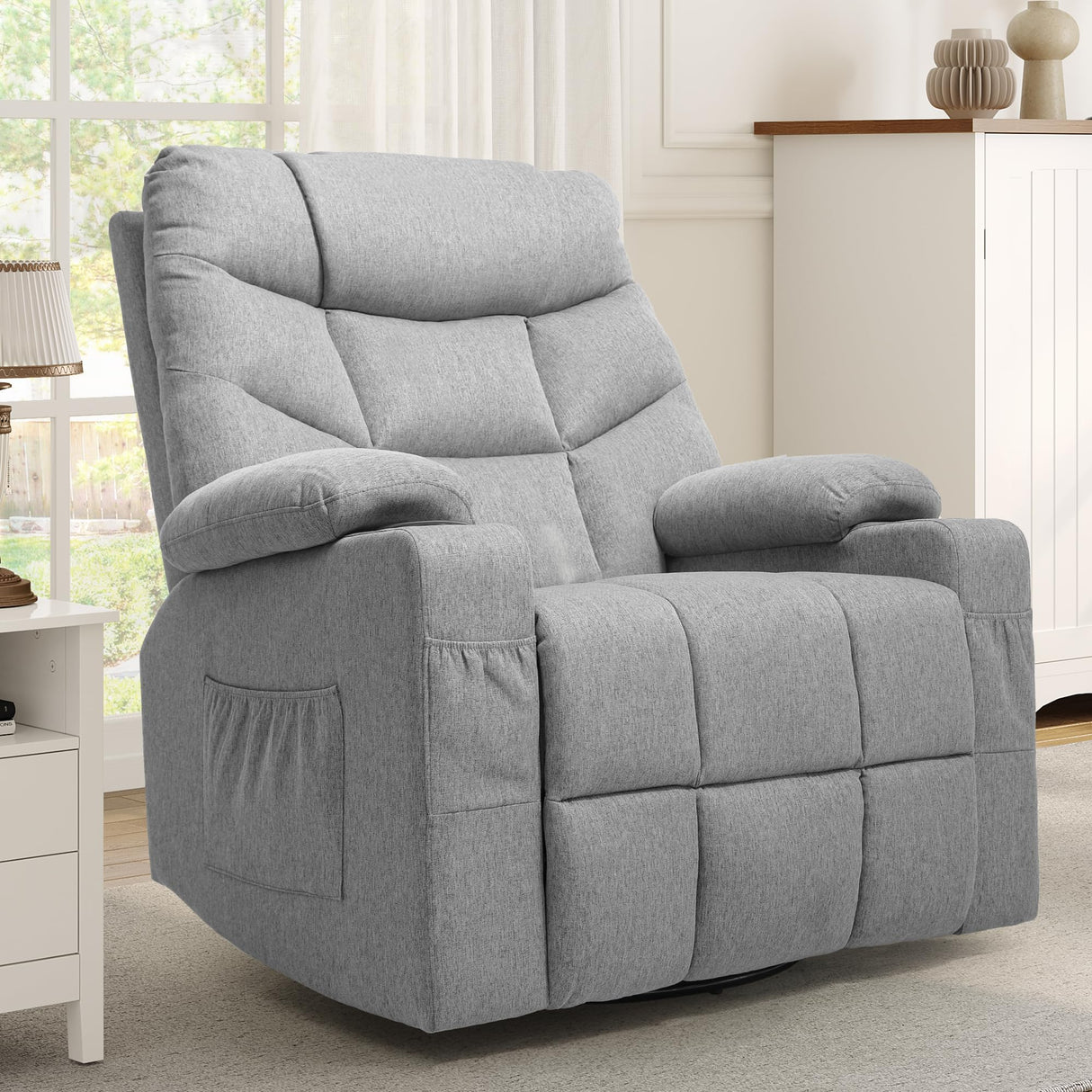 MaxEase Oversized Swivel Power Recliner with Massage, Heat & Storage