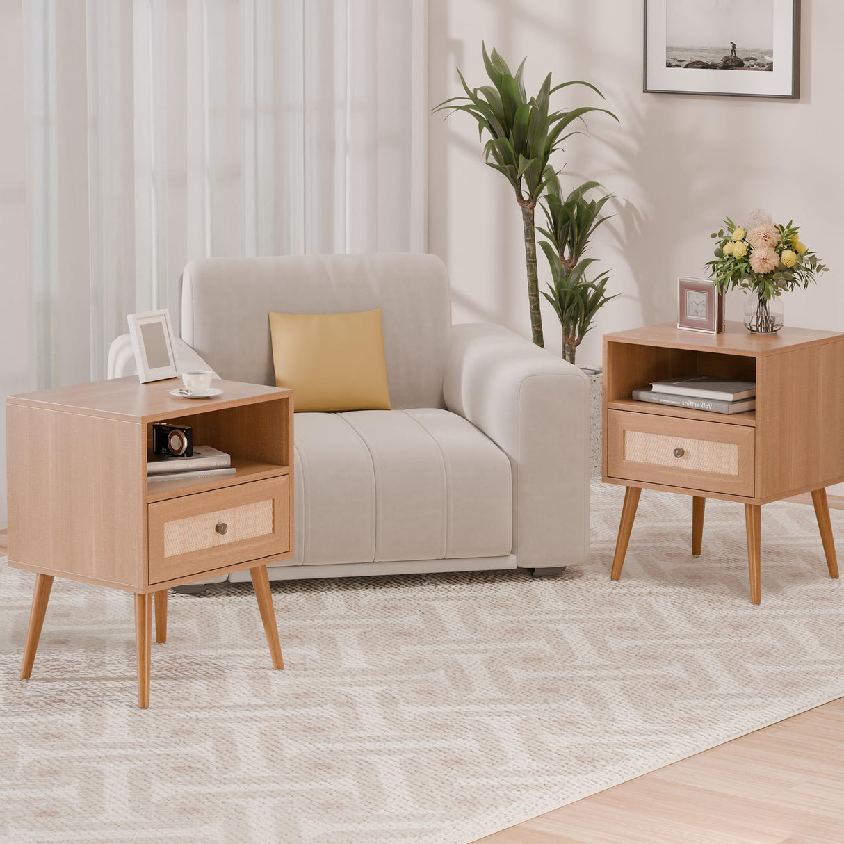 Wicker Rattan Stand, Rattan Stand with Drawer