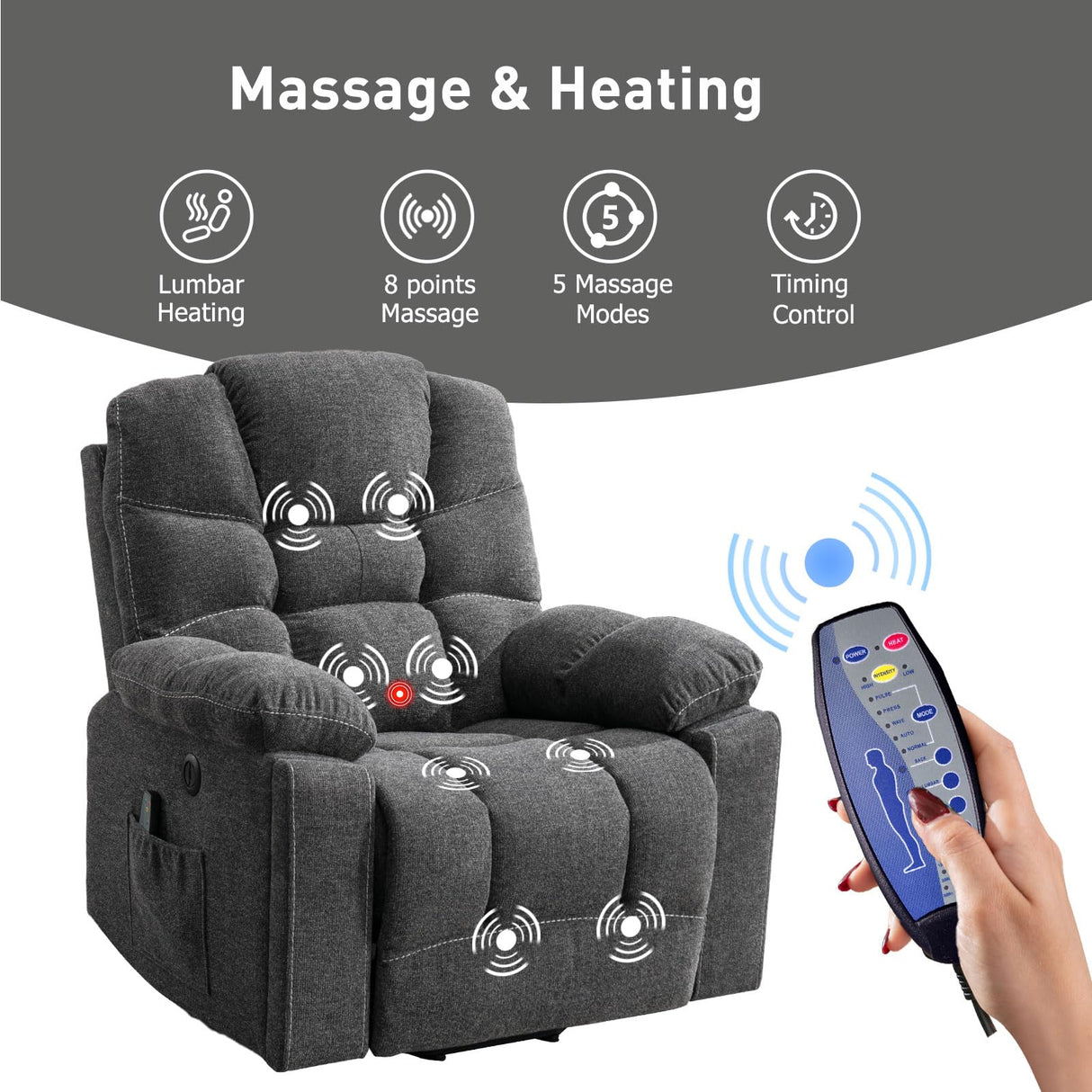 Power Lift Recliner Chair with Massage and Heat, Large Comfortable Chenille