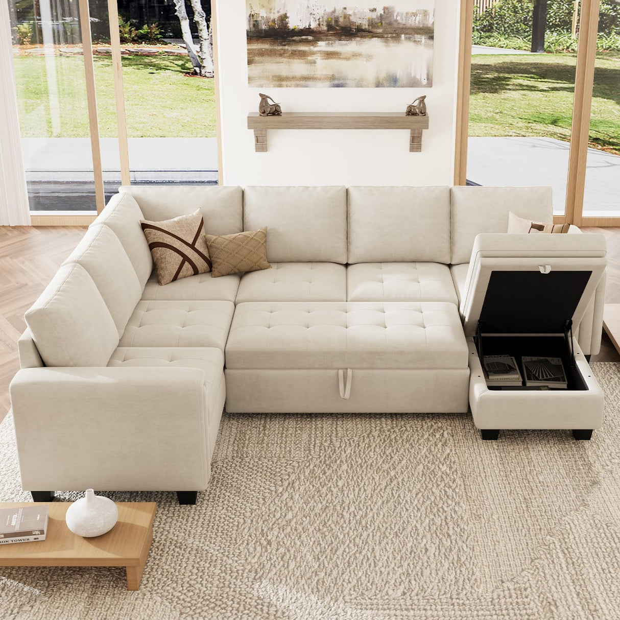 Modular Sectional Sleeper Sofa with Pull Out Bed U Shaped Sectional Sofa Couch