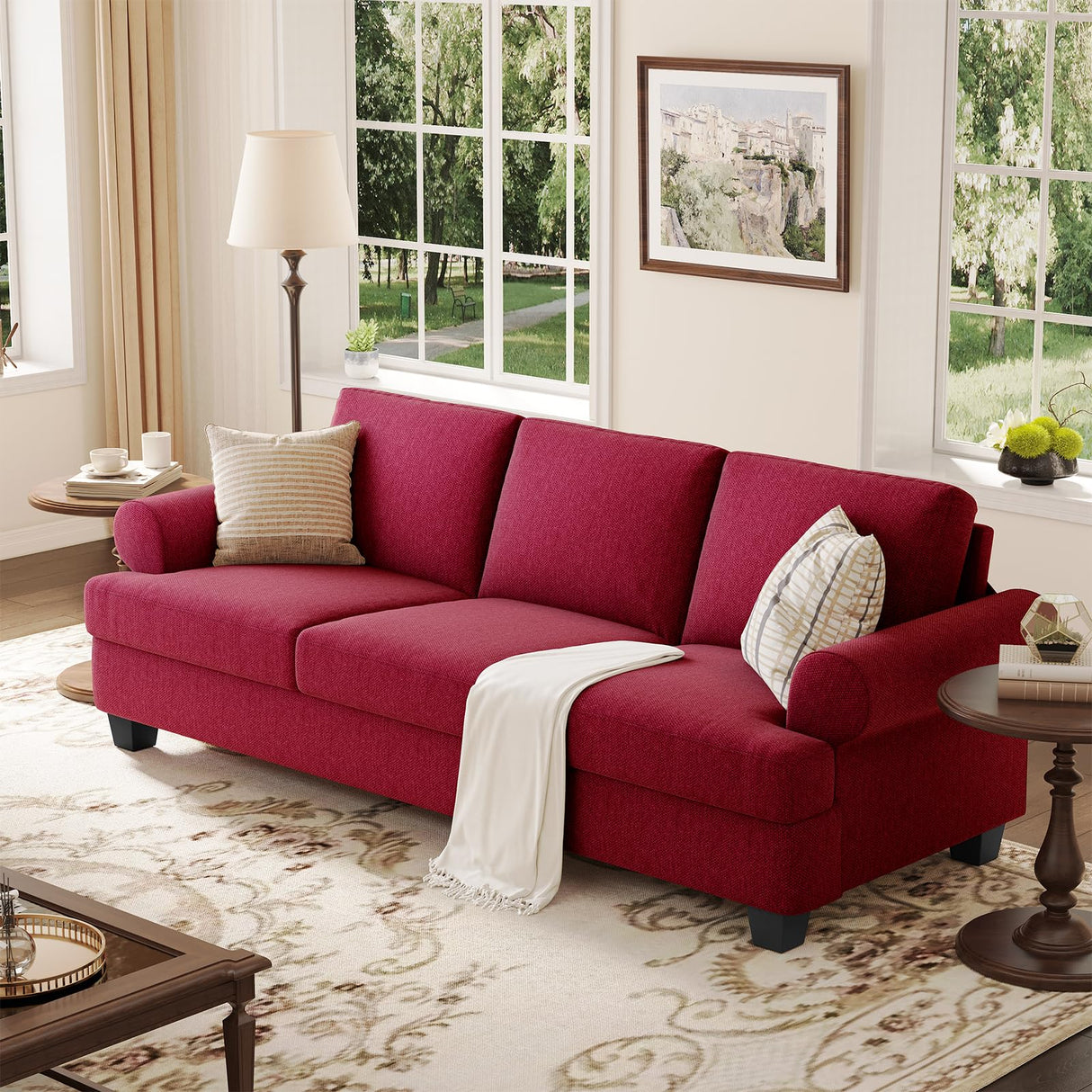 91 Inch Lawson Sofa with Extra Deep Seats Oversize, Mid-Century 3-Seat Sofa Couch