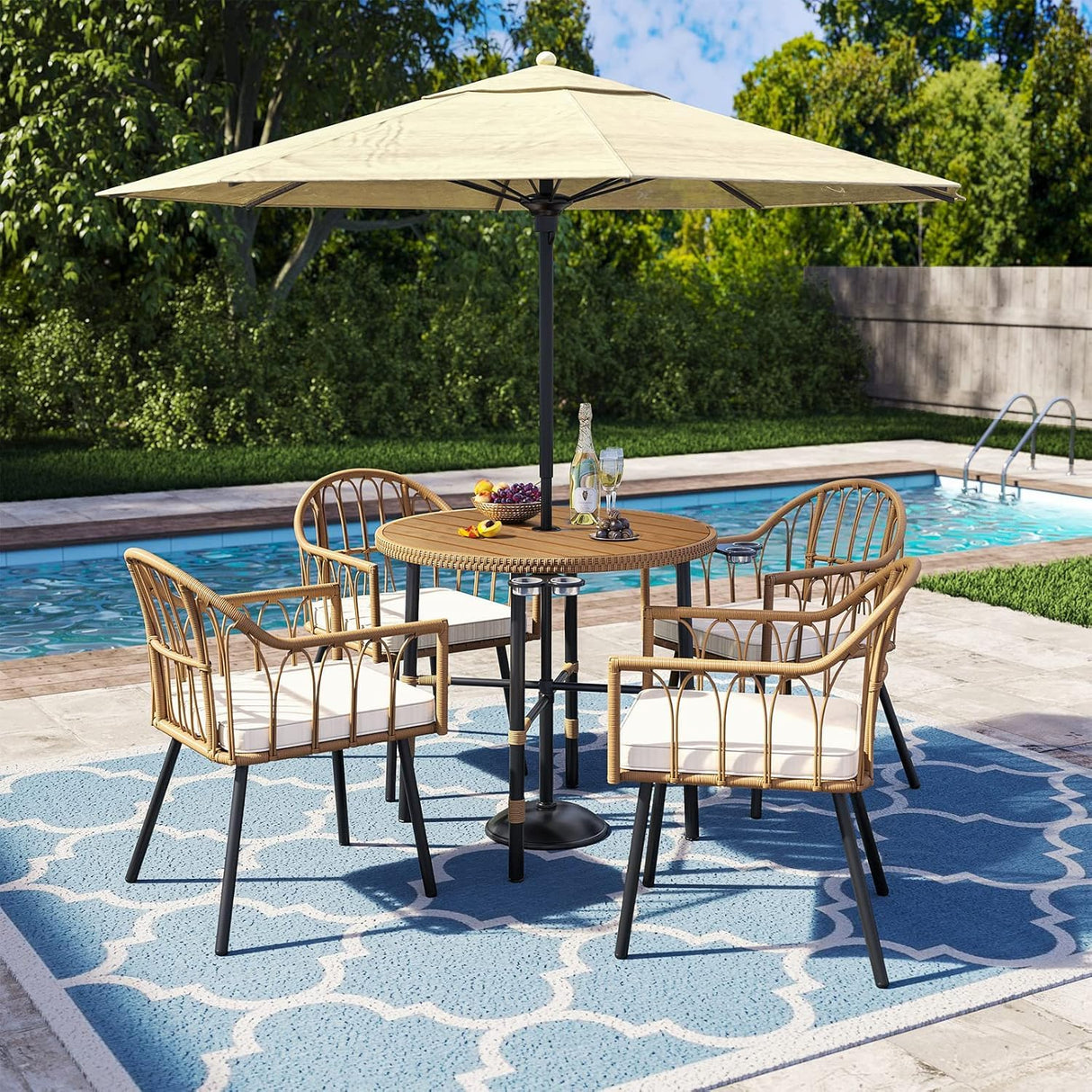4 Pieces Rattan Wicker Dinning Chairs, Outdoor Indoor Patio Furniture Set