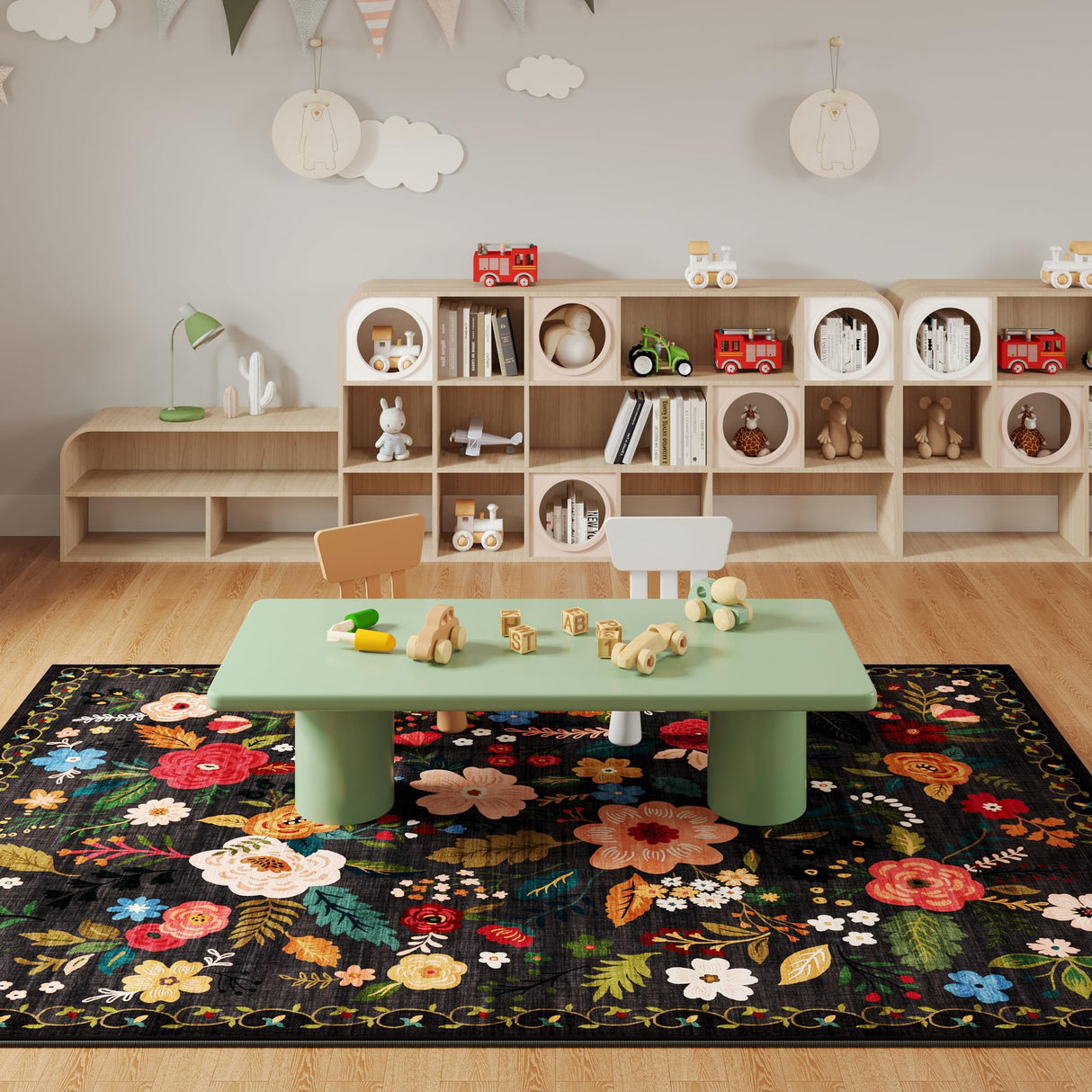 Boho Area Rug – Washable Floral Living Room Carpet, Non-Slip & Vintage Style