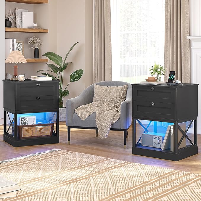 Rustic Nightstand with Charging Station