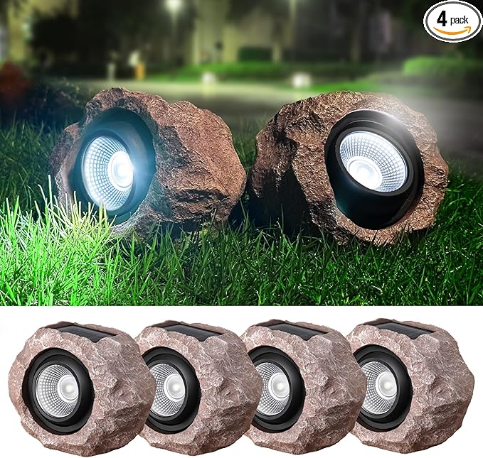 Solar Rock Lights Outdoor, 4 Pack Super Bright Solar Spot Lights Outdoor IP65