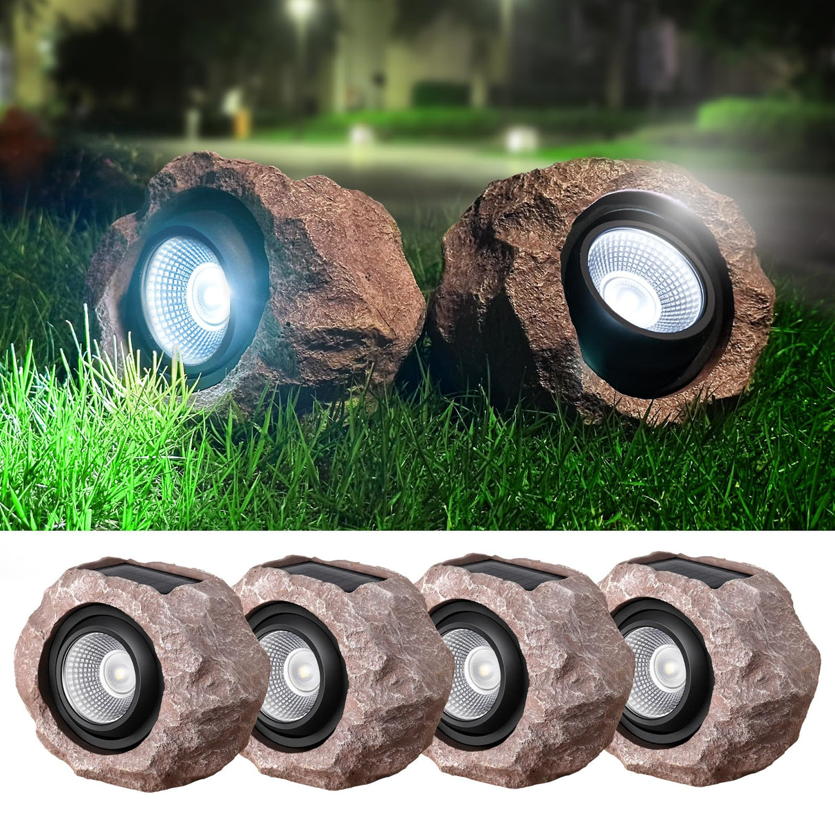 Solar Rock Lights Outdoor, 4 Pack Super Bright Solar Spot Lights Outdoor IP65