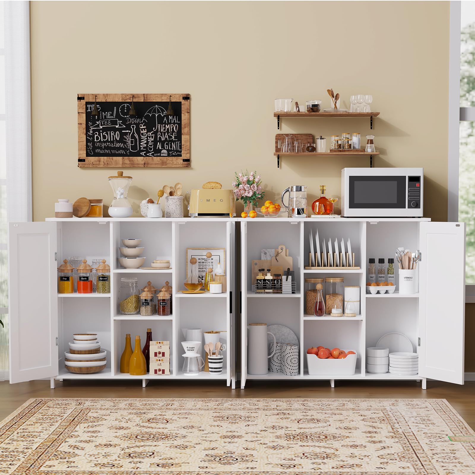 Storage Cabinet with 2 Doors and 4 Storage Shelves, Credenza Buffet Cabinet