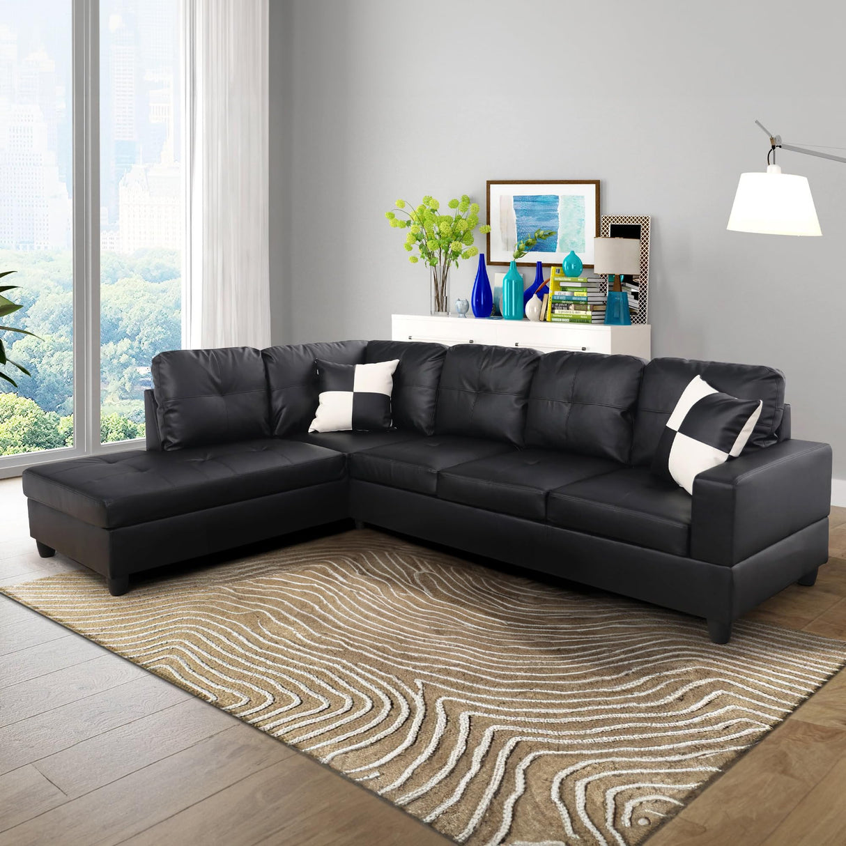L-Shaped Sectional Sofa Set 5-Seat Luxurious Faux Leather Couches for Living Room