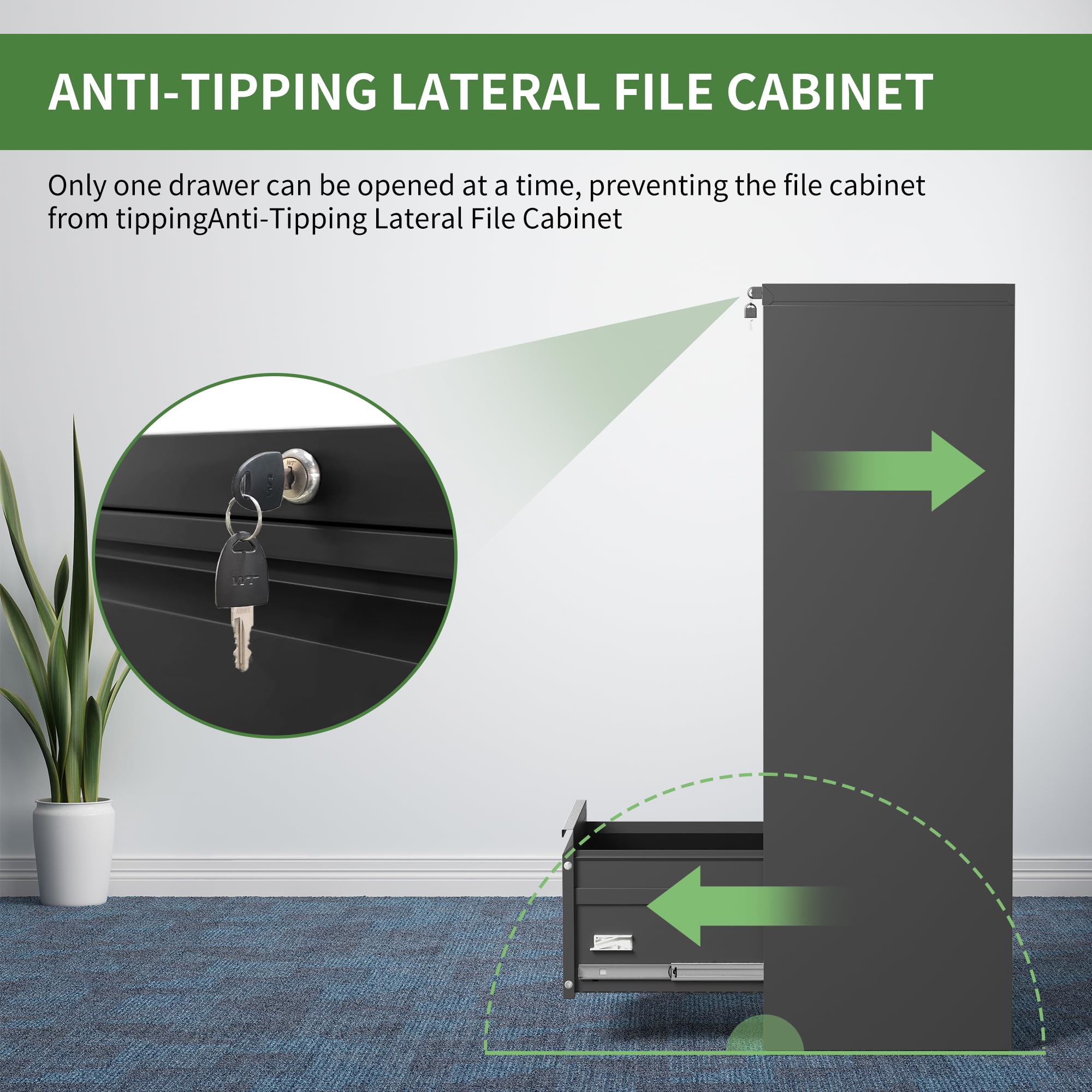Lateral File Cabinet with Lock,4 Drawer Metal Filing Cabinets, Home Office Storage