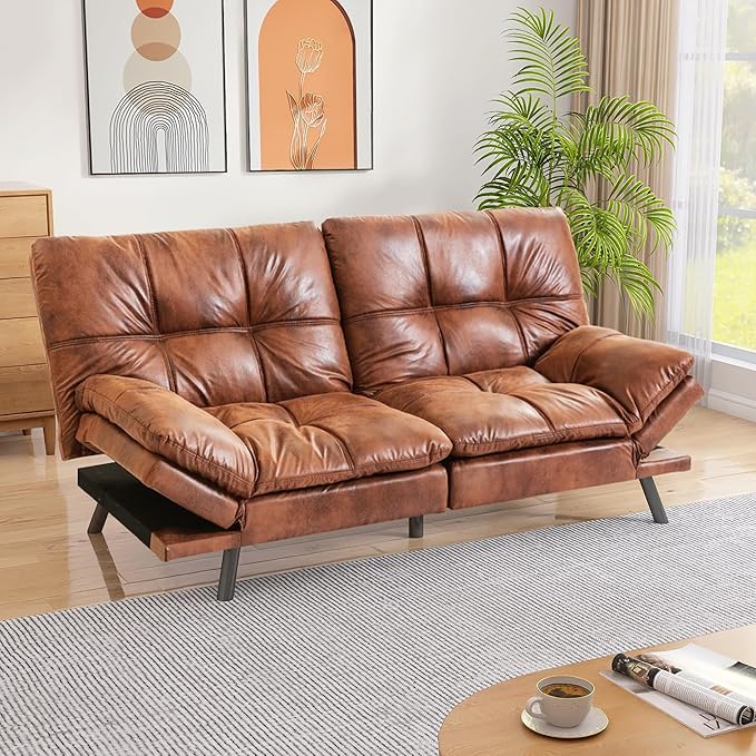 Memory Foam Futon Sofa Bed Couch,Linen Fabric Convertible Futon Sofa