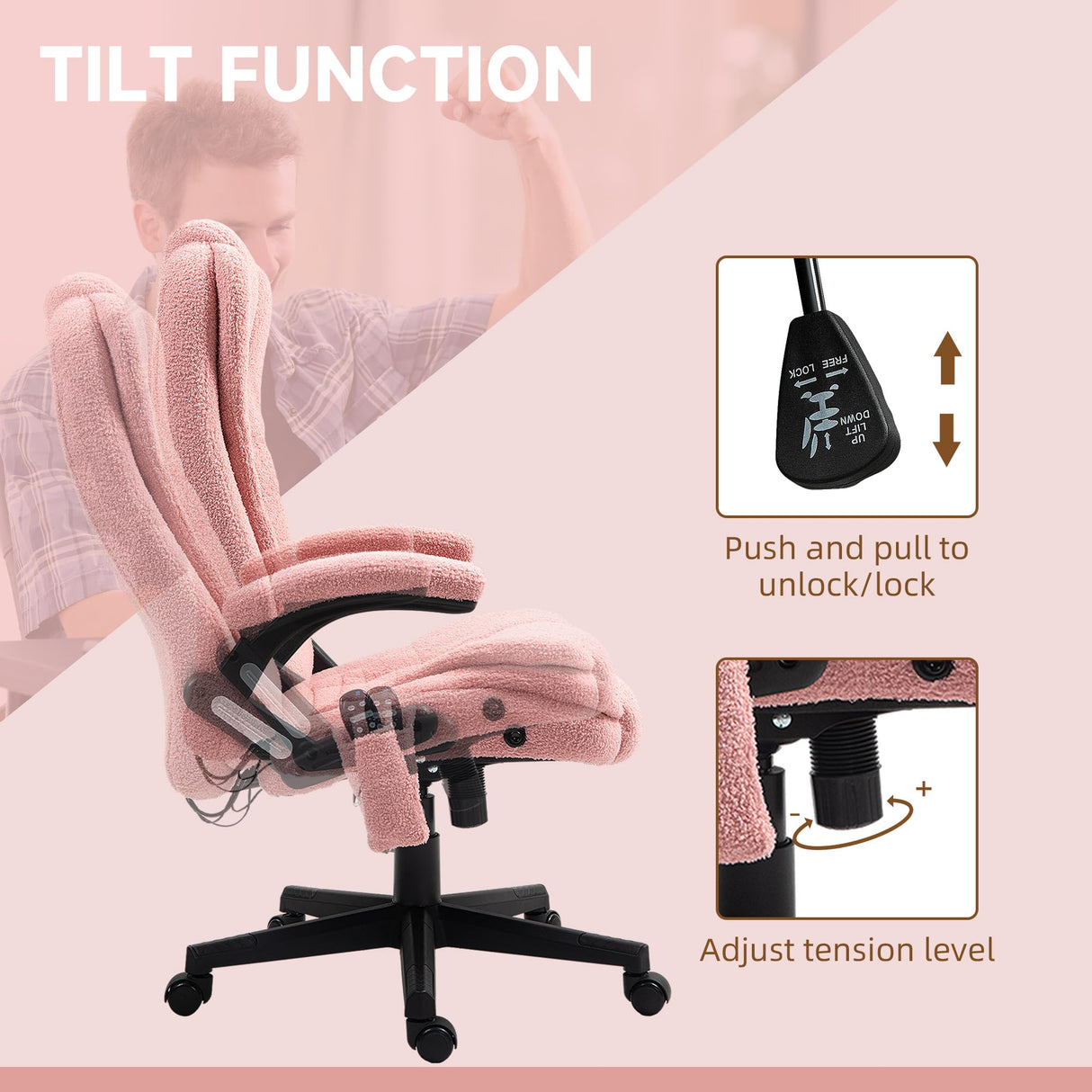 6-Point Vibrating Massage Office Chair with Heat - Pink Velvet