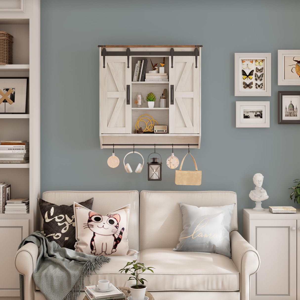 Farmhouse Medicine Cabinet 2 Sliding Barn Doors 3 Tier Rustic Wood Wall Storage