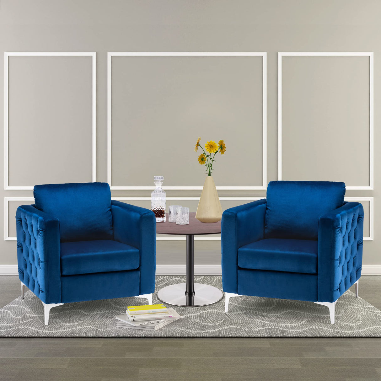 Chair, Tufted Barrel Armchair, Upholstered Single Sofa for Small Spaces, Living Room, Office Reception, Fabric 4066 (Blue)