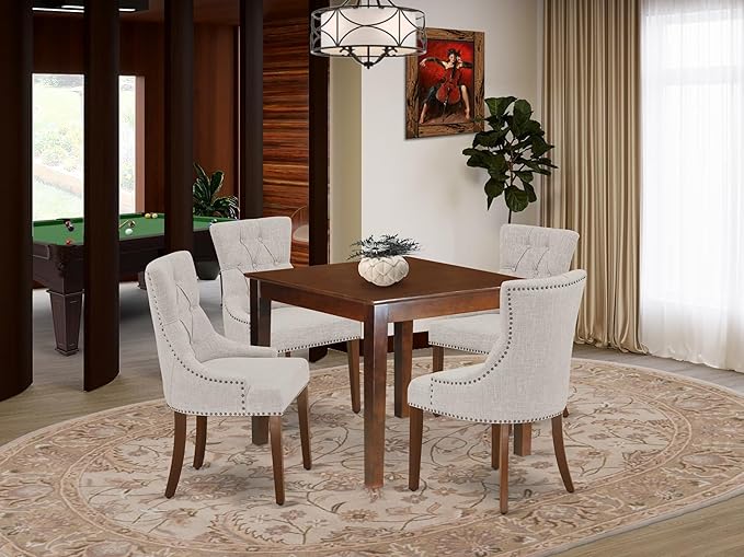 5 Piece Dinette Set for 4 Includes a Square Dining Room Table and 4 Brown Linen Linen