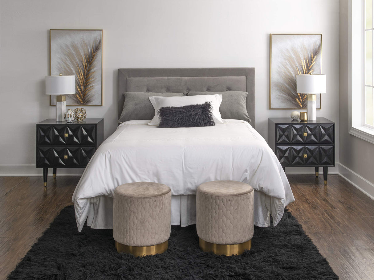 Two Drawer Geo Texture Sheerah Chest, Black Nightstand