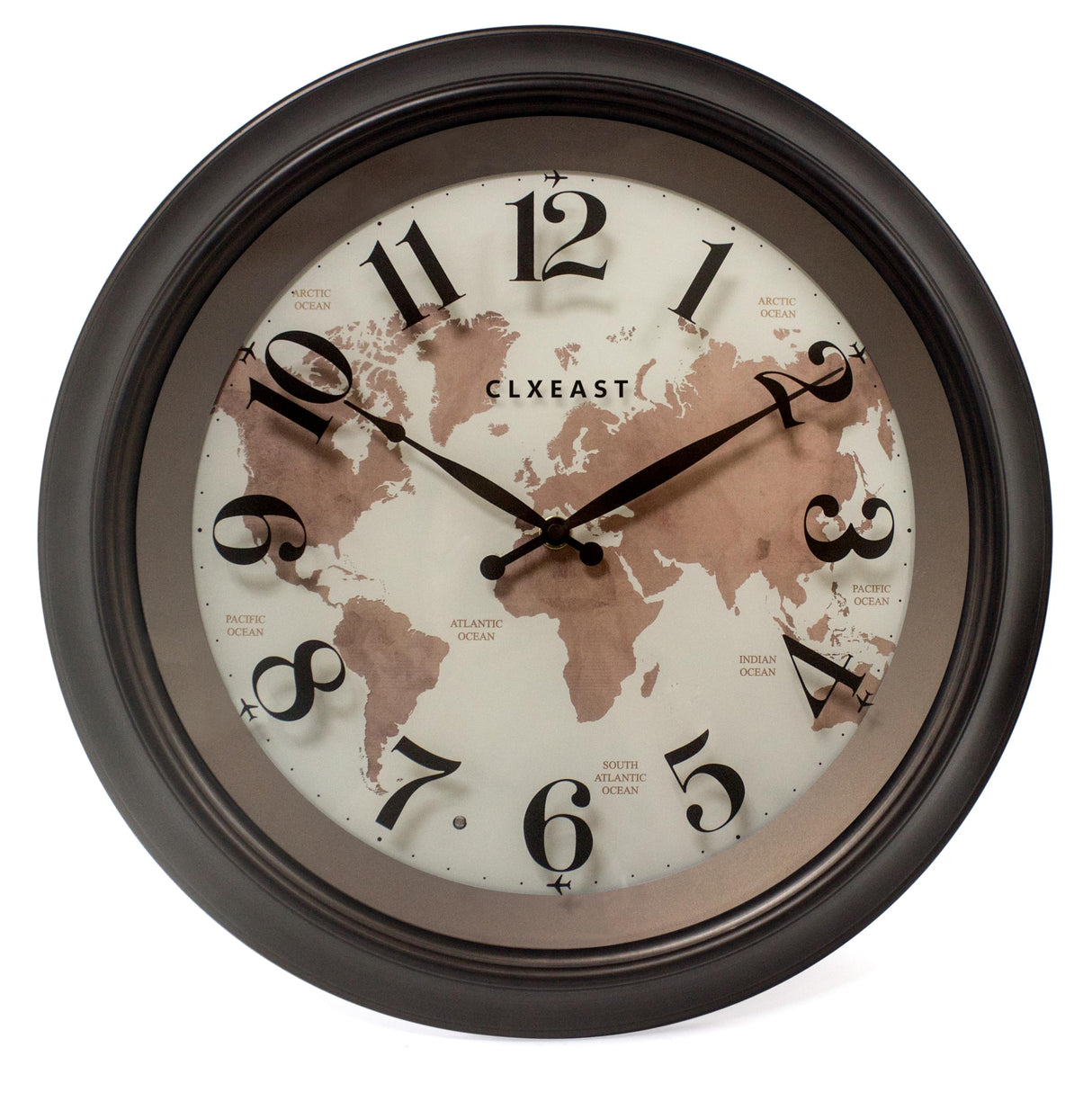18 Inch Illuminated Wall Clock with Smart LED Light Sensor, Large Modern World Map Wall Clocks