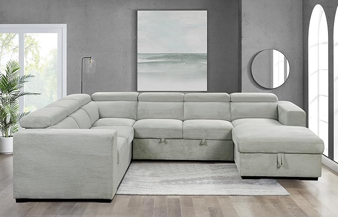 UltraMax U-Shaped Sleeper Sectional Sofa with Pull-Out Bed & Storage Console