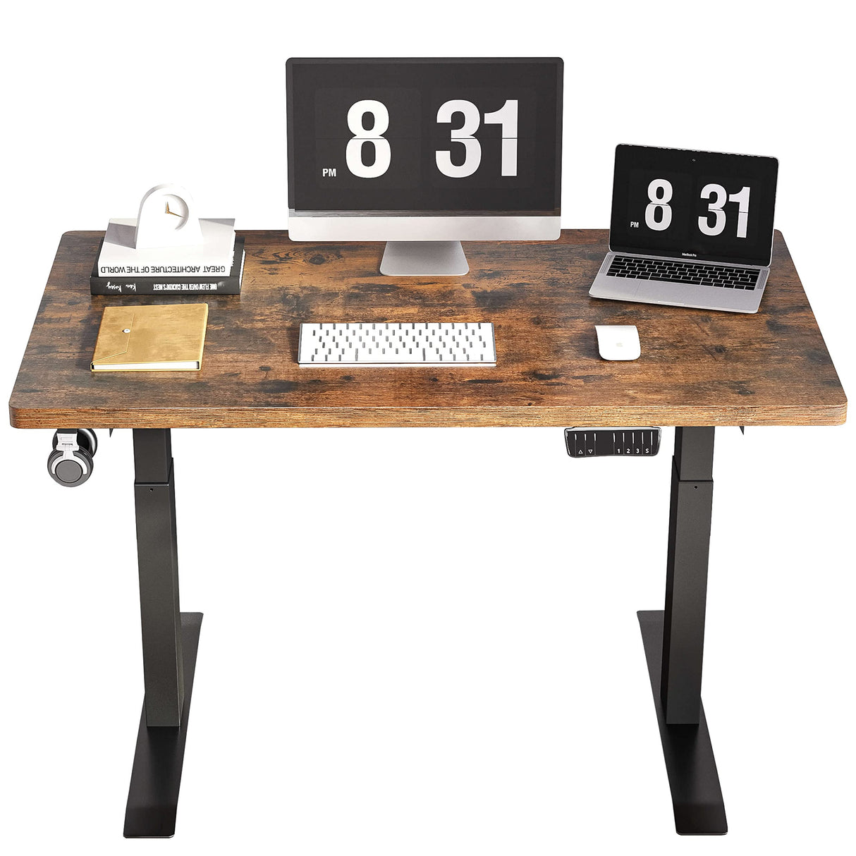 Standing Desk with Rustic Brown Top 40 x 24 Inches, Stand Up Desk with Adjustable